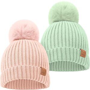 KeaBabies 2-Pack Baby Hats Macaron Toddler, Boys, Girls 6-36 Months (Macaron, M)